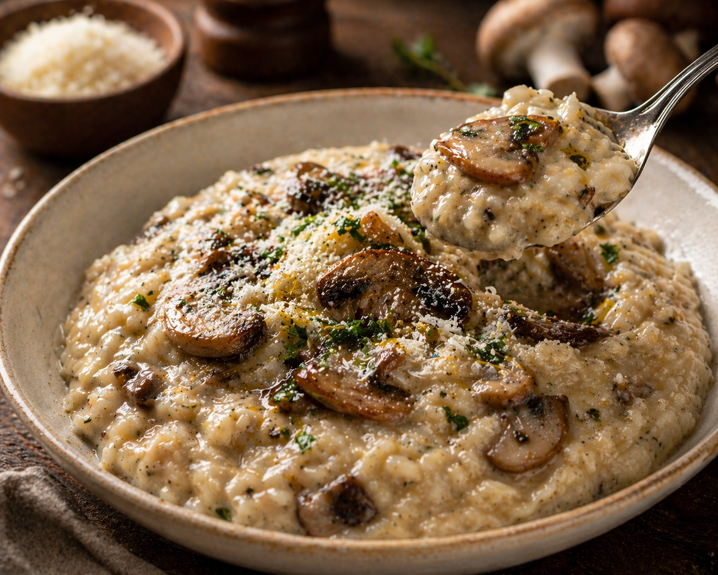 Risotto Arborio al funghi di stagione amb bolets frescos